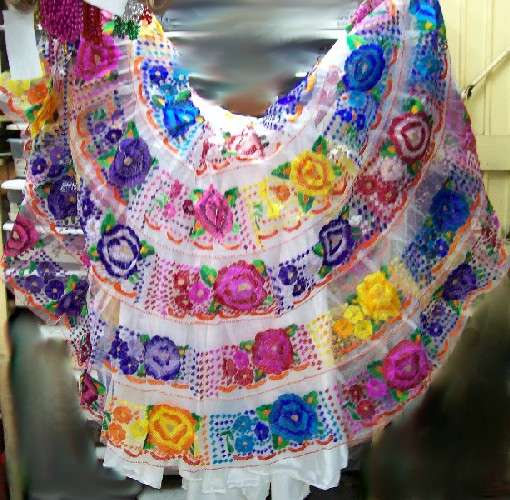 Chiapas White Rebordado DV regional Folklorico Costume Dress